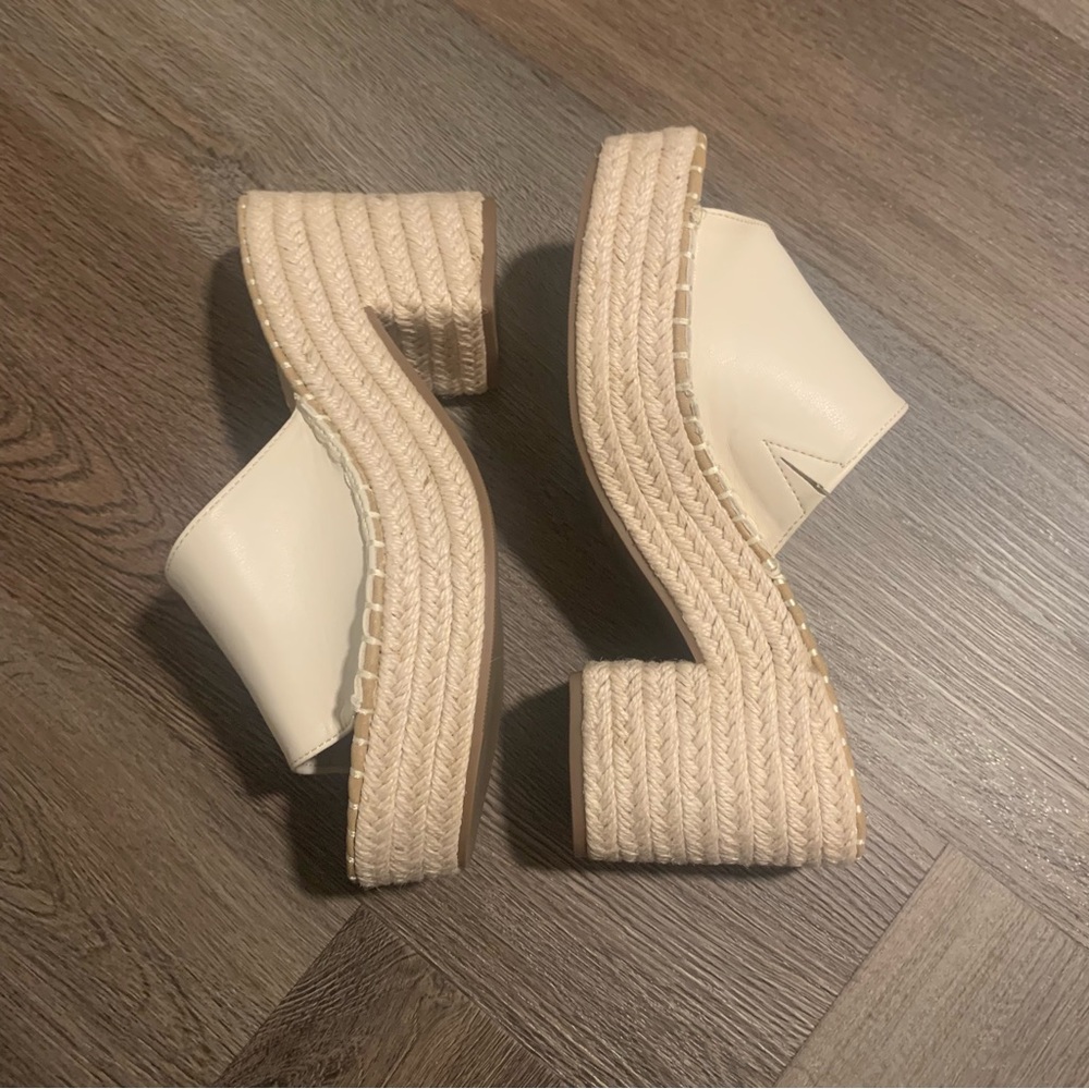TOP Moda Cream and Raffia Leatherette platform Slides - Picture 3 of 6